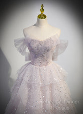 Pink Tulle Ball Gown Layers Long Party Dress, Pink Shiny Tulle Sweet 16 Dress